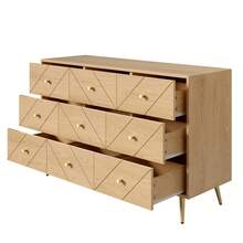 Modern Sideboard With 9 Drawers - Natural Color, Iron Legs - Durable PB Construction - Natural - 查看 10