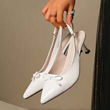 MODA Sandalias de tacón alto de punta elegante con lazo para mujer, zapatos de vestir sexy para fiesta, adecuados para verano, commute, discoteca, boda, fiesta, exterior, disponibles - Blanco - Ver 10