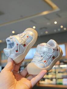 1 Pair Infant Toddler Strawberry Print Low-Top Hook & Loop Flat Cute Sneakers For Daily Wear And Outfits [Select By Actual Cm Inner Length] - Grey - View 5