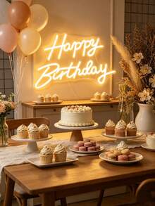 1件 Happy Birthday LED 霓虹燈牌，節日牆面裝飾，居家派對與宿舍牆面裝飾，USB供電，生日派對主題完美選擇 - 生日快樂燈牌 - 查看 2