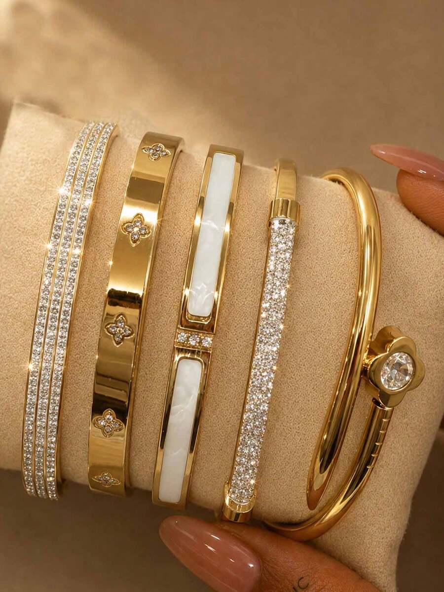 ZCNC 5pcs/Set Personalized Multi-Color Stainless Steel Bracelet Set, Unique Design, Fashionable, Multi-Element Design, Exquisite Ideal Gift, Non-Fading Jewelry, Stylish