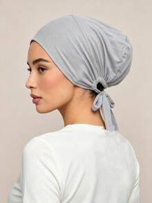 1 pieza Sombrero de mujer de unicolor con cordón, pañuelo elástico con forro interior - Gris claro versión mejorada - Ver 4