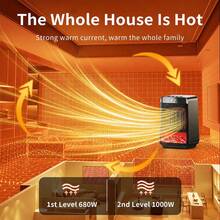 Hailicare 1000W Portable Desktop Electric Heater Fan, 2 Heat Settings, 4 Timer Settings, PTC Ceramic Heating, Indoor Small Space Heater, Suitable For Bedroom And Office, Compact Design, Ideal For Winter Use - Black - View 4