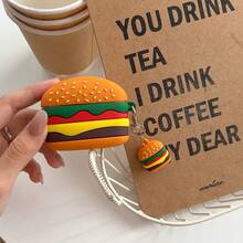 3D Cute Hamburger Silicone Earbud Case Cover, Funny Food Shape Shock‑Resistant Earphone Protective Shell With Mini Burger Keychain Charm - Multicolor - View 2