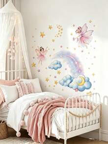 2 Styles Fairy Moon Rainbow Cloud Wall Decals, Removable Self‑Adhesive Wall Art, Home Decor, Girls Nursery Bedroom Baby Shower Decor - Multicolor - View 5