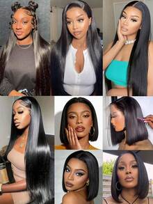 VIOLLY Wear And Go Glueless Wigs Human Blended Hair Wig Pre Plucked Pre Cut 5x5 Straight Lace Front Wigs Brazilian Virgin Hair Wigs For Women No Glue Lace Front Closure Ready To Wear Wigs 180% Density Natural Black, Halloween - 1B# - View 5