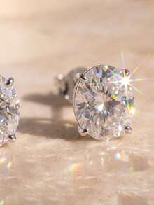 ORSA JEWELS 1 Pair 925 Sterling Silver 14K Gold Oval Cut Moissanite Stud Earrings, Cute Women's And Men's Jewelry, Suitable For Wedding, Party, Banquet Gift, Birthday And Christmas - MOE02 - View 12