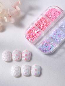 6-Grid Iridescent Pink & Purple Round Glitter Nail Sequins, Mixed Size Polka Dot Dreamy Decorative Pieces, Gradient Nail Art Design Accessories, Suitable For Women & Girls Home Salon DIY - Multicolor - View 3