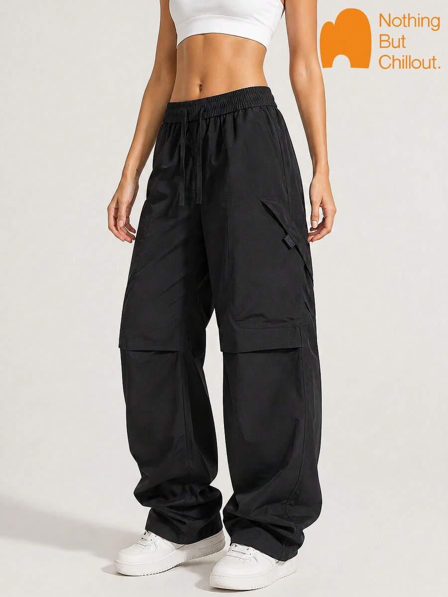 NBCT Women's Outdoor Long Pants With Drawstring Elastic Waist, 3D Cargo Pockets, Commuting, Camping, Hiking, Mountaineering, Parachute Pants