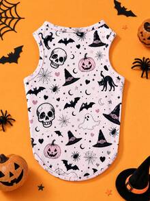 1pc Halloween Pink Magic Academy Pattern Pet Vest, Casual Fashion Breathable Physical Anti-Shedding Small Pet Vest Suitable For Cats And Dogs Indoor And Outdoor - Baby Pink - View 11