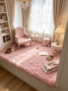 1 pieza Alfombra decorativa rectangular rosa, decoración de dormitorio, alfombra pequeña, alfombra, decoración del hogar, alfombra de sala de estar, alfombra pequeña de sala de estar, alfombra de dormitorio, decoración del hogar de sala de estar, alfombra de exterior, alfombra lavable, regalo de Navidad - Rosa - Ver 3