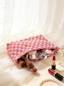 1 buah Tas Kosmetik Motif Kotak-kotak, Nama Dapat Disesuaikan, Tas Penyimpanan Perhiasan, Tas Kosmetik Bordir yang Dipersonalisasi, Organizer Perjalanan, Hadiah untuk Wanita dan Hadiah untuk Pengiring Pengantin - MultiWarna - View 6