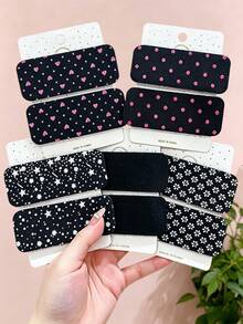 1/3/6pcs/Set Short Simple Printed Hook & Loop Hair Accessories, Sweet Hair Clips - Suitable For Girls And Women, Perfect For Daily Wear, Vacation, Date, Back To School, Party - Multicolor - View 1