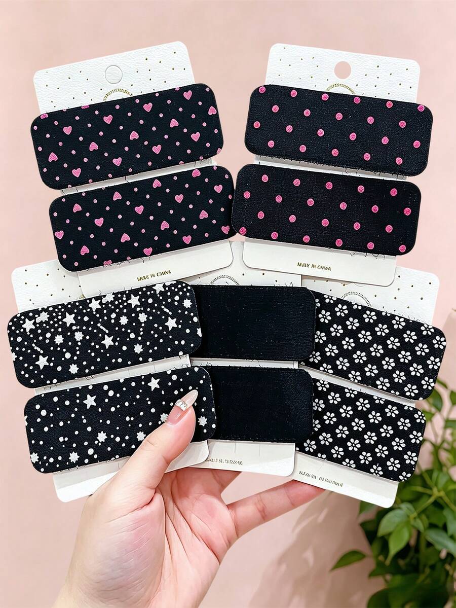 1/3/6pcs/Set Short Simple Printed Hook & Loop Hair Accessories, Sweet Hair Clips - Suitable For Girls And Women, Perfect For Daily Wear, Vacation, Date, Back To School, Party - Multicolor - View 1