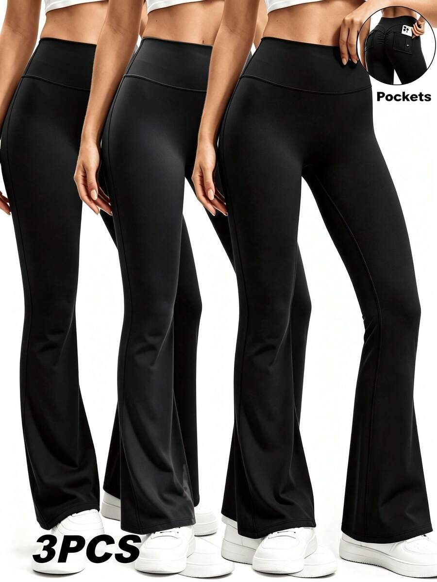 3PCS  Womens Fashion Casual Minimalist Butt-Lifting Peach Shaping Elegant Streetwear Retro Slimming Cute Youthful Campus Classic Leg-Lengthening Set - 3Pcs Black - 查看 1