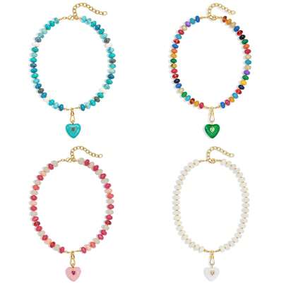 Collar de cuentas de colores con colgante grueso en forma de corazón | Collar de cuentas acrílicas multicolor de 12mm, gargantilla de cadena gruesa ajustable para mujeres