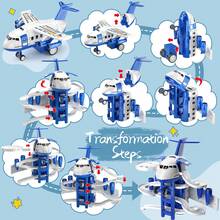 TEMI Transformable Airplane Toy For Aged 3+, 2-In-1 Car Track And Transport Plane, Simulation Inertia Aircraft With Sound & Light, Educational Toy, Interactive Toy, Christmas Birthday Gift - Blue - View 12