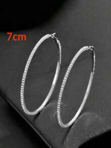2pcs Silver Sparkling Circles-shaped Exaggerated Earrings For Women, Fashionable With Full Rhinestones - Silver - View 13