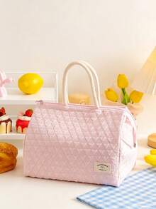 1pc Cute Macaron Insulated Lunch Tote With A Triangular Quilted Texture, Double-Layer Padded Comfy Handles, Zipper Closure With Plenty Of Storage, Multiple Compartments Mom Bag, Perfect For Work, School, Travel, Or Outings Any Time Of Year - Multicolor - View 13