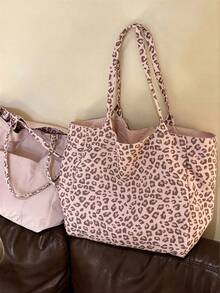 粉色豹紋大容量 2 合 1 托特包，配堅固雙頂提手；可翻面設計，可用作購物袋、多功能通勤包，可收納耳機、充電器、化妝品、筆記本電腦及旅行必需品的多用途收納袋 - 彩色 - 查看 1