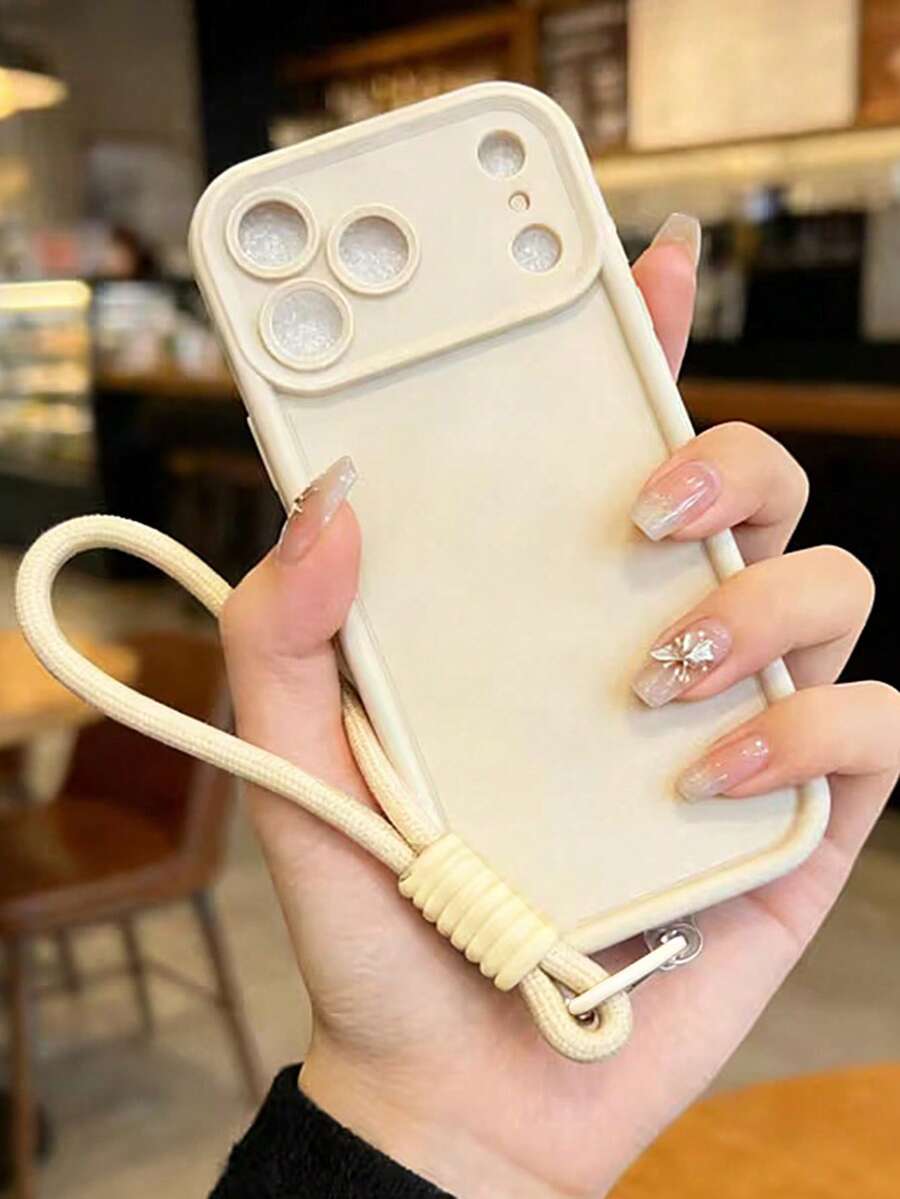 奢華純色短繩手機殼,適用於 iPhone 17 Pro Max 16 15 14 13 12 Pro Max,極簡時尚易使用保護後蓋 - 白色 - 查看 1