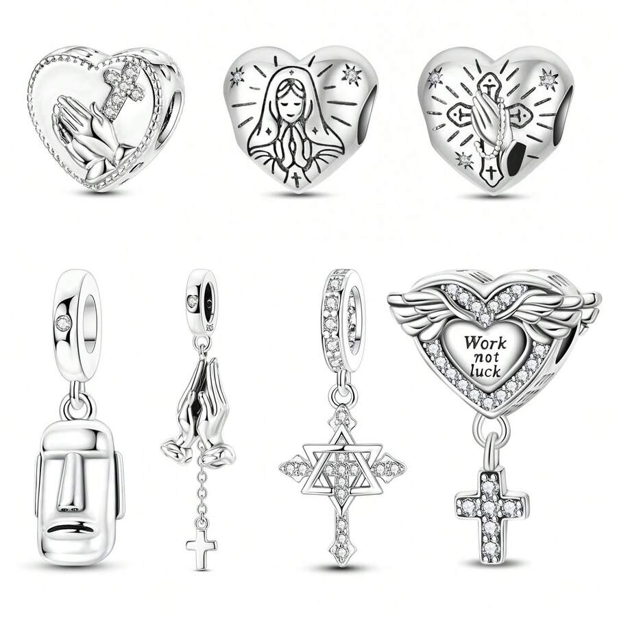 1pc Unique Prayer Bead Silver Cubic Zirconia Cross Safety Clasp, Perfect For Pairing With Original Bracelets, Necklaces And Bangles, For DIY Jewelry Making, Also A Great Birthday Gift For Female Friends. - Silver - View 1