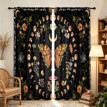 2 buah Tirai Semi-Transparan Motif Kupu-kupu dan Jamur Fase Bulan Bergaya Bohemian Vintage, Poliester 90GSM Semi-Transparan untuk Perlindungan Privasi, Mudah Dipasang, Cepat Kering, Tahan Pudar, Tirai Ringan yang Dapat Dilepas dan Dicuci, Cocok untuk Rumah, Kamar, Dapur, dan Sekat atau Dekorasi Lainnya - MultiWarna - View 7