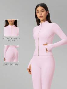 Bộ đồ yoga đa năng nữ MFVIM, áo khoác ôm sát mềm mại thân thiện với làn da + quần legging capri nâng mông thu gọn dáng kiểu quần cưỡi ngựa - Hồng - Xem 3