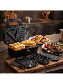 Adler 3-i-1 sandwichmaker, sandwichgrill och våffeljärn med utbytbara plattor, 1200 W, temperaturkontroll, non-stick-plattor - EU E typkontakt (220-240V) - Visa 2