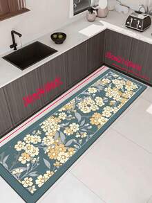1 Pc Deep Blue Flower Pattern Kitchen Mat, 3.5 Mm Soft Rubber That Absorbs Water And Is Easy To Clean. Suitable For Corridors, Bathrooms, Living Rooms, Outdoor Door Mats, And Toilets. Useable Throughout The Year And For Various Holidays. - Multicolor - View 15