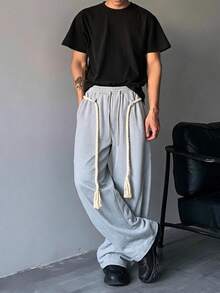 DAZY 男士时尚宽松阔腿休闲运动裤 - 淺灰色 - 查看 3
