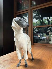 Italian Greyhound Whippet Patchwork Contrast Color 4-Legged Outfit With Hat 2 Pieces Set Soft Comfortable Double-Sided Fleece Pet Dog Autumn/Winter Clothes 4-Legged Fleece Warm Pet Clothing Set - Apricot - View 7