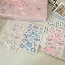 [Back To School]4pcs/3pcs/2pcs/1PC 3 Colors 2 Styles Solid Color Rhinestone Stickers, Including Heart, Bow, Musical Note And Other Geometric Patterns, Suitable For Students' Decoration Cards, Gifts, Notebooks, Diaries, And Can Also Be Used As Gifts - Multicolor - View 7