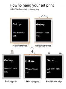 1件 Get Up We Ain't Rich Yet 語錄帆布壁畫，幽默勵志排版印刷，黑色背景極簡文字海報，諷刺勵志裝飾畫，適用於臥室、宿舍、客廳、居家，無框 - 彩色 - 查看 5