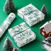 1 Roll Of Wrapping Paper Featuring A Green Santa Claus And Christmas Tree Pattern; Suitable For Christmas, Holiday Decorations, Birthday Parties, Gift Wrapping, And Holiday Gift Boxes Dimensions: 43 Cm * 500 Cm (17 Inches * 16.4 Feet) - Multicolor - View 2