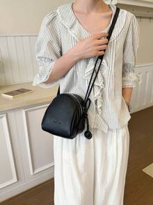 Mini Minimalist Casual Shell Litchi Texture Coin Purse Phone Bag Shell Solid Color Crossbody Bag - Black - View 7