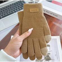 1 Pair Women's Thick Warm Touchscreen Knitted Knitted Gloves, Windproof Fingerless Gloves For Electric Scooter Riding, Fashion Letter Logo Gloves - A - View 7
