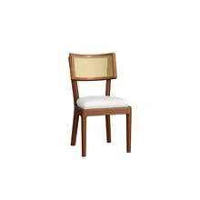 4 Solid Wood Dining Chairs With Rattan Backrests, Comfortable And Breathable, Suitable For Dining Room, Living Room, Cafe, Modern Style, Linen, Walnut, 50 X 58 X 88 Cm - Brown - View 9