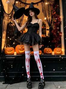 1pc Halloween New Party Decoration Blood Print Socks, Cosplay Costume Party Prop - Multicolor - View 5