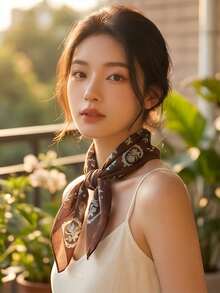 1件可愛花卉印花棉質方巾，70cm柔軟輕盈，多功能圍巾、頭巾、領巾、披肩、髮帶與頭帶，奢華禮品 - 多色7 - 查看 1