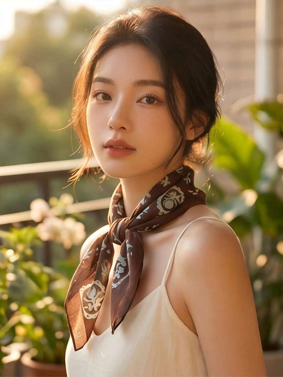 1件可愛花卉印花棉質方巾,70cm柔軟輕盈,多功能圍巾、頭巾、領巾、披肩、髮帶與頭帶,奢華禮品 - 多色7 - 查看 1