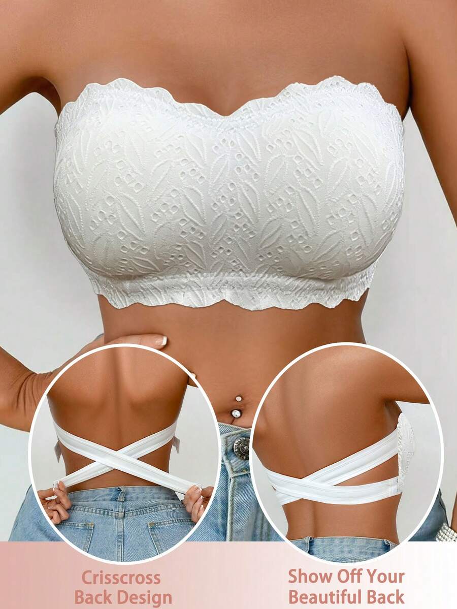 1pc Strapless Casual Comfortable Women's Bra, Wireless Soft Comfortable Bandeau Bra - White - View 1