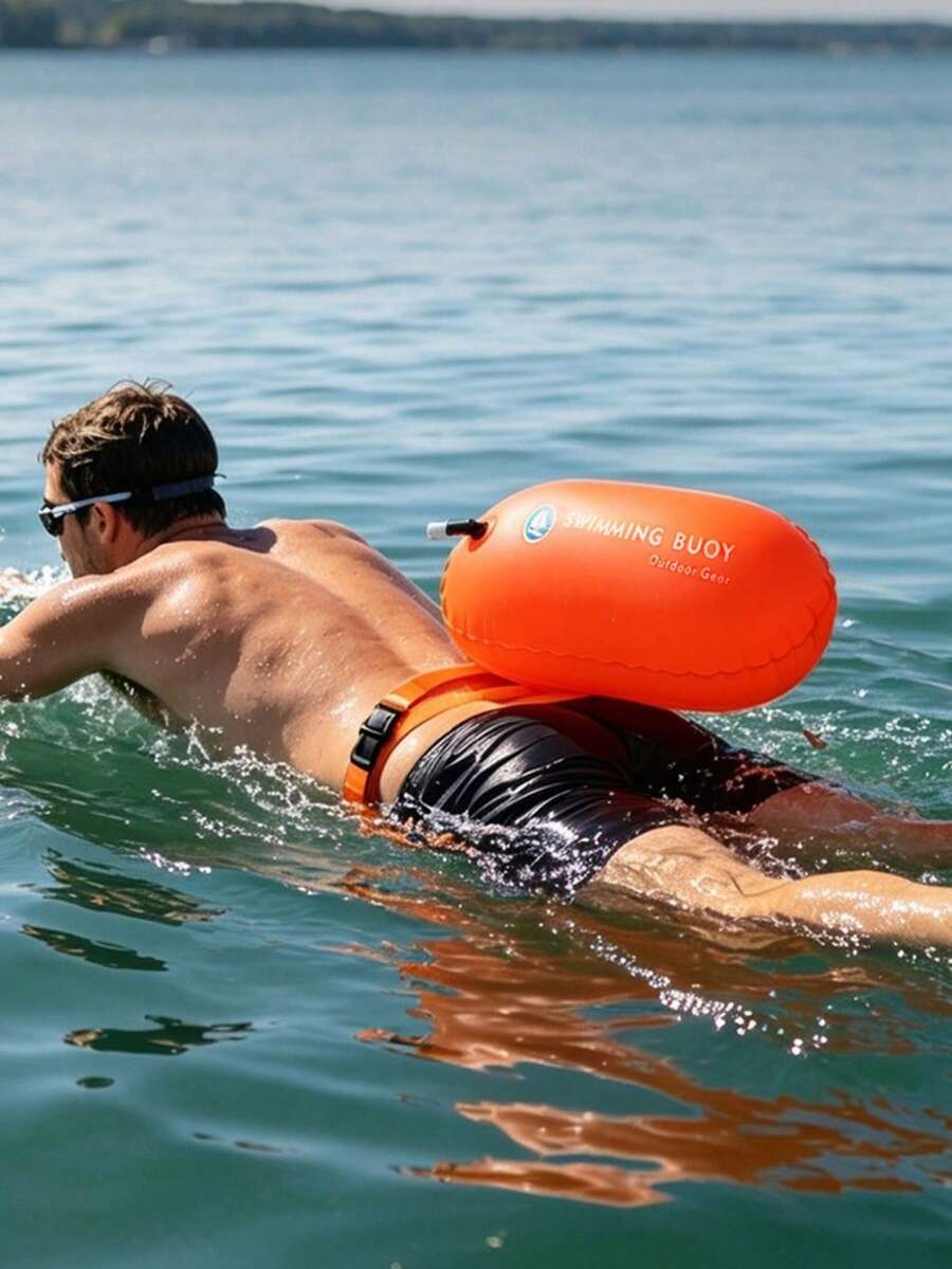 1pc Outdoor Safety Swimming Buoy Assist Flotation Device, Single Air Bladder Swim Tow Float, Thick PVC Material With Waist Strap, High Buoyancy Design, Portable, Swimming Rest Floating Bag, Inflatable Buoy Lifesaving Gear, Essential For Holiday, Pool, Beach - Multicolor - View 1