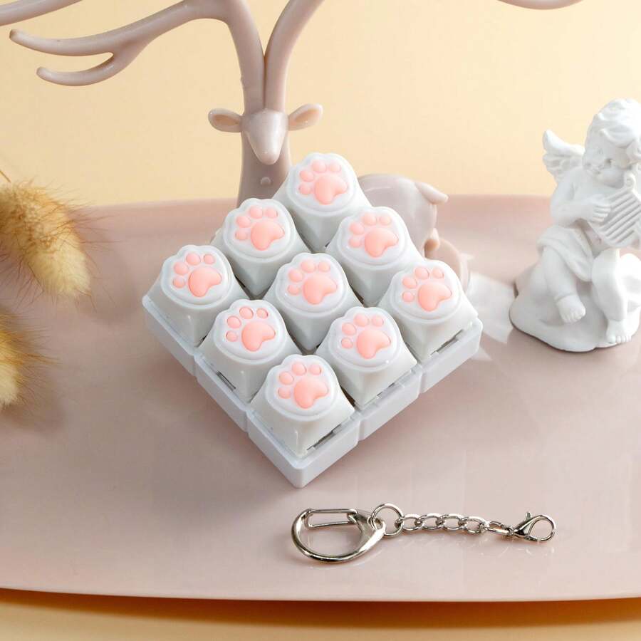 Mainan Pereda Stres Keyboard Bentuk Cakar Kucing 9-in-1 Tombol Pereda Stres Keyboard Gantungan Kunci Tombol Klik Sentuhan Lembut Lucu Pereda Tekanan Mainan Pereda Stres Sensorik ADHD Hadiah