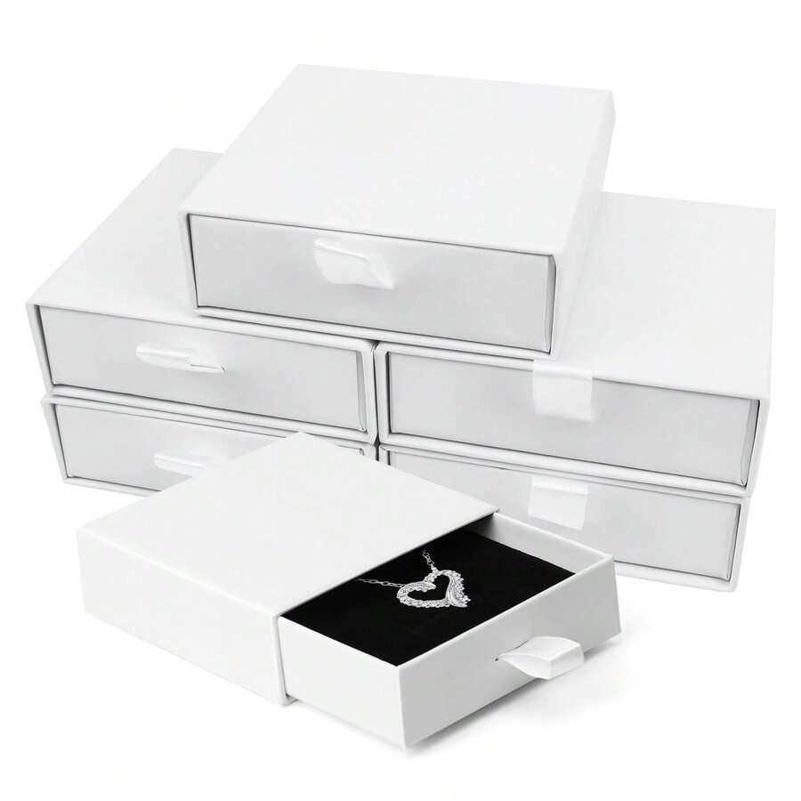 10pcs Small White Cardboard Jewelry Boxes With Lid And Sponge Lining, Ring Earring Necklace Jewelry Display Storage Box, Holiday Party Gift Box For Friends And Family - White - View 1