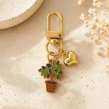 1pc/5pcs Unisex Alloy Oil Drop Bonsai Plant Pendant Keychain 3D Heart Charm Plant Series Bag Accessory,Bag Charms - Multicolor - View 12