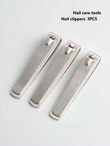 3pcs Silver Stainless Steel Nail Clippers, Flat Edge Nail Clippers Suitable For Men And Women Nail Care Tools - Silver - View 1