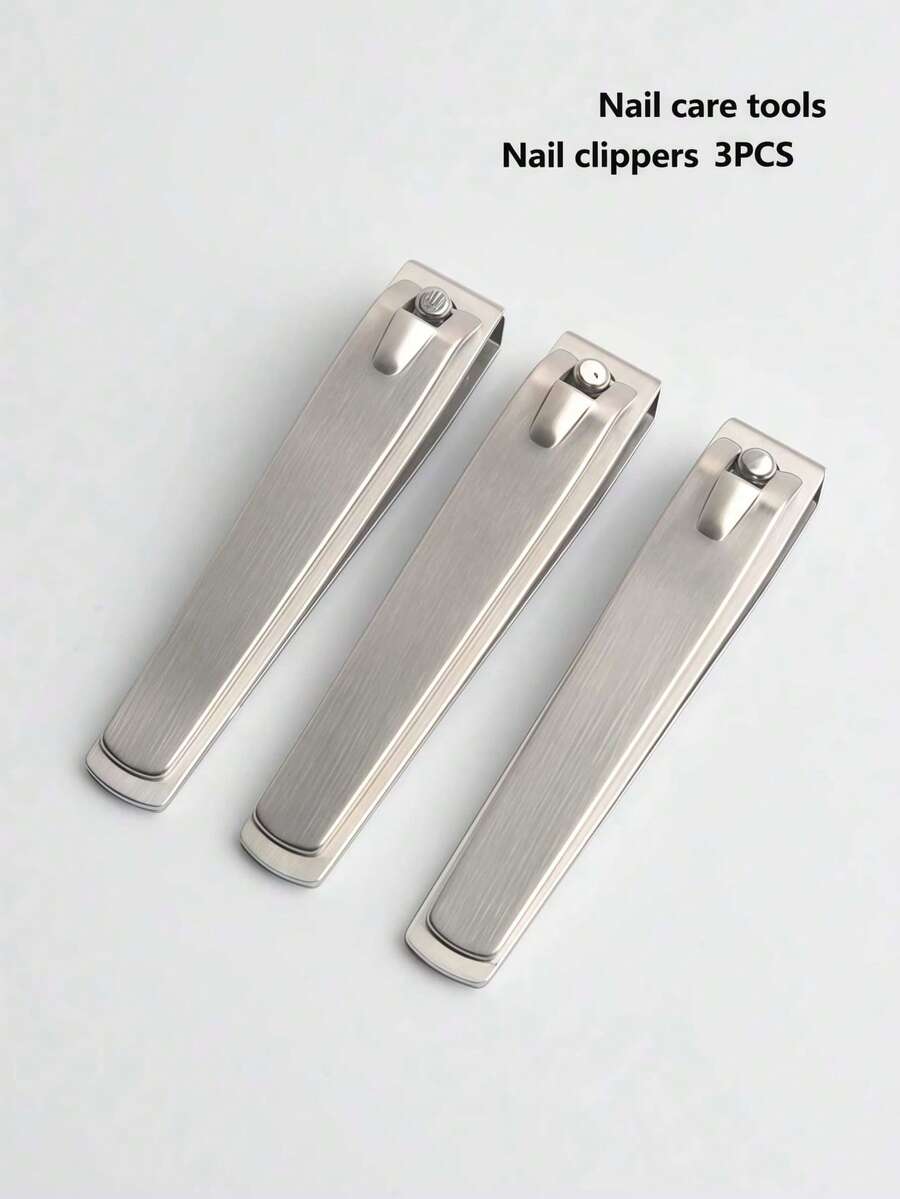 3pcs Silver Stainless Steel Nail Clippers, Flat Edge Nail Clippers Suitable For Men And Women Nail Care Tools - Silver - View 1