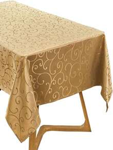 Brocade Floral Jacquard Curling Design Tablecloth, Luxury Square Multi-Size Home Decor Table Cover For Kitchen/Dining Room/Party/Bedside Table, 1pc - Brown - View 3