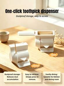 1/2pcs Minimalist Press-To-Pop Toothpick Holder, Dust-Proof Storage Desktop Toothpick Dispenser, One-Click Press To Retrieve Toothpicks, Keeps Clean And Hygienic, Practical Desktop Organizer For Living Room, Dining Table, Kitchen - View 2